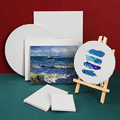 24 Pack Canvases for Painting with 4"x4", 5"x7", 8"x10", 9"x12", 11"x14", 12"x16", Round Canvas with 12"x12", 8"x8", Painting Canvas for Oil & Acrylic Paint. - size: 24 Packs - 8 Sizes (3 of Each)