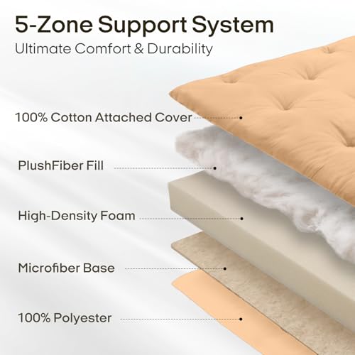 ZonLi Japanese Floor Mattress, 100% Cotton Washable Cover Futon Mattress - color: Burro, size: Full(75"L x 54"W x 4"Th)