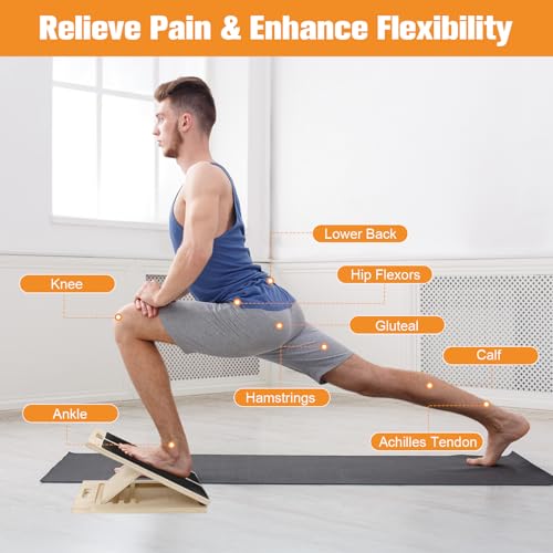 Adjustable Slant Board for Calf Stretching, Wood Incline Calf Stretcher and Squat Wedge 5-Level Incline (20°-45°) for Exercise, Physical Therapy and Ankle Mobility,Knees, Feet, Achilles Support