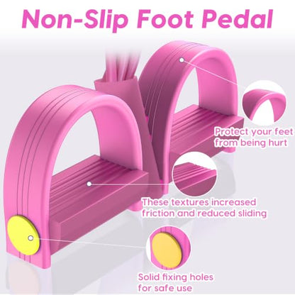 Pedal Resistance Band with Handles, 6-Tubes Natural Rubber Exercise Band - color: Full Pink