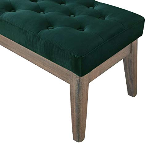 24KF Velvet Upholstered Buttons Tufted Entryway Bench with Solid Wood Leg,Bed Bench Ottoman with Padded Seat,5034-Jade - color: Jade Velvet, size: Tufted Bench with Solid Wooden Base