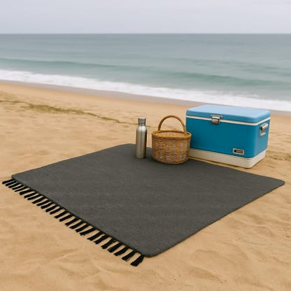 Open Road Goods Solid Color Mexican Yoga Blanket – Large Handwoven Throw for Yoga, Beach, Camping or Home – Soft and Durable Cotton Blend - color: Charcoal Blanket