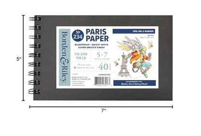 Borden & Riley 5" x 7" #234 Paris Paper for Pens Hardcover Sketch Book, Side Spiral, 108 lb., 40 Micro-Perfed White Sheets, 1 Book Each