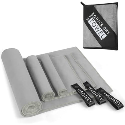 Quick Dry Travel Towel, 3 Sizes 1 Pack Camping Microfiber Towel, Lightweight Fast Drying Towels Set 60"x30", 30"x15", 15"x15" w/Bag for Gym, Beach, Hiking, Swimming, Grey - color: Grey