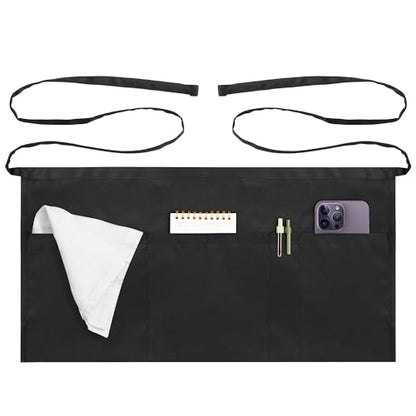 Syntus Server Apron for Men Women, Waitress Waist Apron, Black 1/3/12 Packs - color: Black