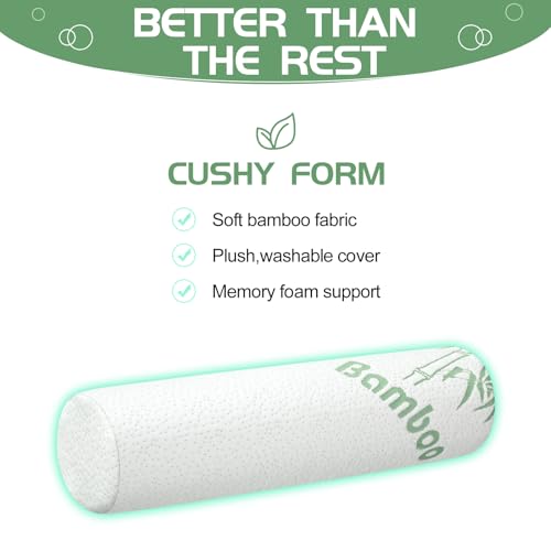 Bucherry 3 Pack Cervical Neck Roll Memory Foam Pillow Cylinder Bolster Pillow for Bed Round Neck Support with Removable Washable Cover for Sleeping Travel Yoga Legs Back Lumbar(18 x 4 Inches) - size: 18 x 4 Inches