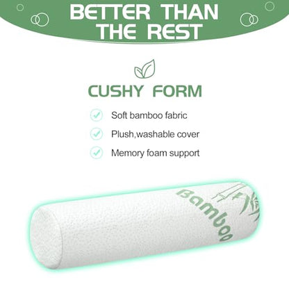 Bucherry 3 Pack Cervical Neck Roll Memory Foam Pillow Cylinder Bolster Pillow for Bed Round Neck Support with Removable Washable Cover for Sleeping Travel Yoga Legs Back Lumbar(18 x 4 Inches) - size: 18 x 4 Inches