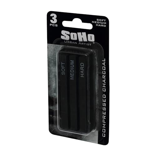 SoHo Urban Artist Compressed Charcoal Sticks, Assorted Pack of 3 - Soft, Medium, and Hard - for Charcoal Drawing and Charcoal Art, Perfect for Artists, Students & Professionals - size: 3 Pack, style: Assorted