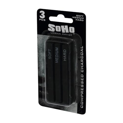 SoHo Urban Artist Compressed Charcoal Sticks, Assorted Pack of 3 - Soft, Medium, and Hard - for Charcoal Drawing and Charcoal Art, Perfect for Artists, Students & Professionals - size: 3 Pack, style: Assorted