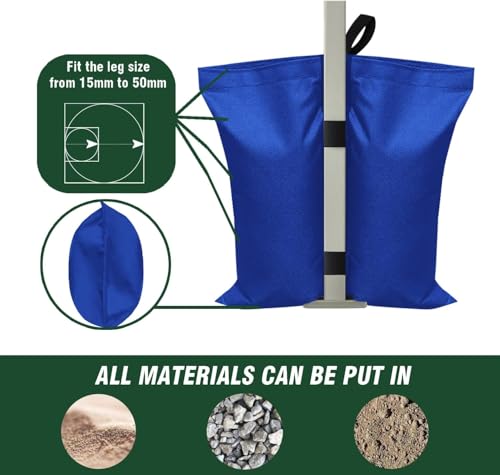 Eurmax USA 130LBS 4-Pack Universal Canopy Weights,Reinforced Double Pockets, Secure Wind Protection,Easy Wrap-Around Installation Heavy Duty Sandbags (Without Sand),Fits All Instant Shelter Legs,Blue - color: Blue, style: Twin Cylinder Sand