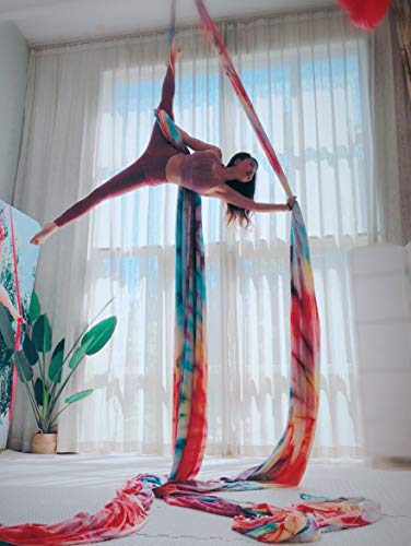 F.Life Aerial Silks 13 Yards Yoga Hammock Kit For Home Acrobatics -Rigging Hardware Include Carabiners,Rescue 8,Swivel, Height Adjustment Strap, Portable Storage (Mandala)