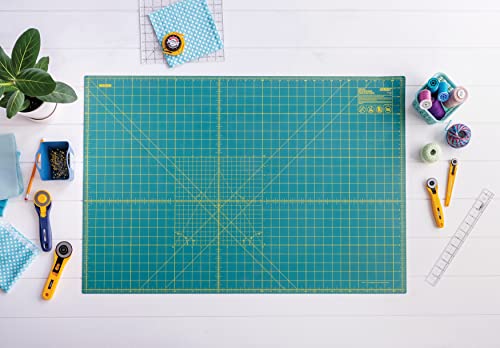 OLFA 24x36" Self-Healing Rotary Cutting Mat (RM-MG) - Double-Sided, Green | Self-healing, triple-layer, double-sided grid, rotary cutter safe - Large quilting projects - Quilters and Crafters