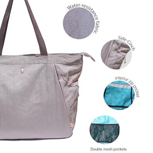 ESVAN Yoga Tote Bag for Women Shoulder Bags Drawstring for Office Workout Travel Carryall Pilates Gym and Beach - color: Nylon Light Purple