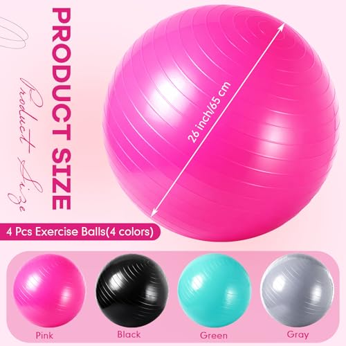 Leyndo 4 Pcs 26 Inch Yoga Exercise Ball Pilates - color: Black Green Pink Gray