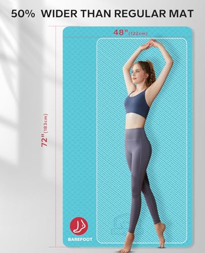 HAPBEAR Extra Large Yoga Mat - 72"x48"x6mm (1/4 inch), Non-Slip, Durable, Thick Wide Exercise Mat for Home Workouts, Yoga, Pilates, Stretching and Cardio Workouts - color: 72"x48"- Turquoise green, size: 6MM