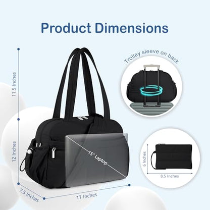 TOPDesign Travel Duffel Bag for Women, Puffer Gym Bag Sports Tote with Wet Pocket, Carry On Weekender with Luggage Sleeve (Black) - color: Black