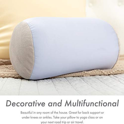 Microbead Bolster Neck Roll Pillow, 14x8 in Cylinder Tube, Silver Mist | Silky feel fabric helps prevent wrinkles & hair breakage; feather-light beads gently cushion head & shoulders as you rest - color: Silver Mist