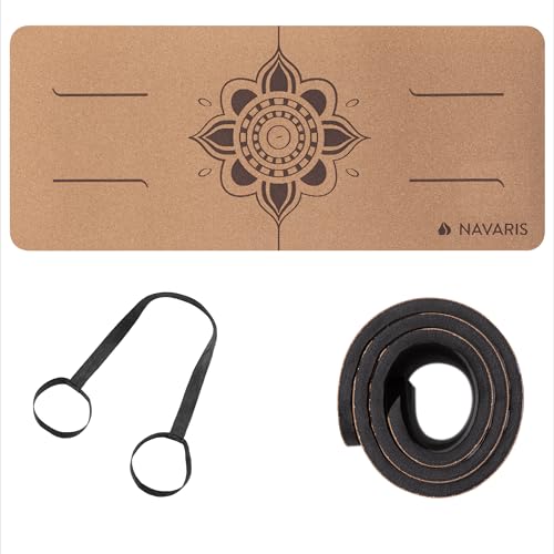 Navaris Cork Yoga Knee Pad - Non Slip for Exercise Mats - 0.2" (6mm) Extra Thick Yoga Mat Padding for Pilates & Home Exercise Mat - Travel Lightweight & Rollable - For Men & Women