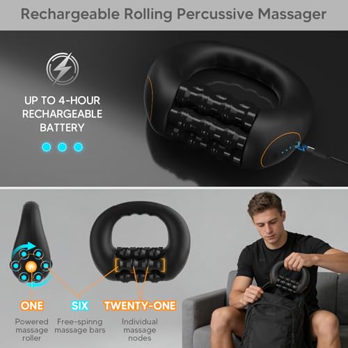 Electronic Rolling Body Massager, Handheld Deep Tissue Muscle Massager with 3 Adjustable Speeds, for Foot and Leg, Home, Office and Sports Use