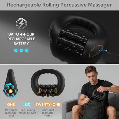 Electronic Rolling Body Massager, Handheld Deep Tissue Muscle Massager with 3 Adjustable Speeds, for Foot and Leg, Home, Office and Sports Use
