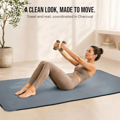 Gogokiwi Yoga Mat and Towel Set with Strap, 72 x 36 in, Non Slip Pilates - color: Charcoal