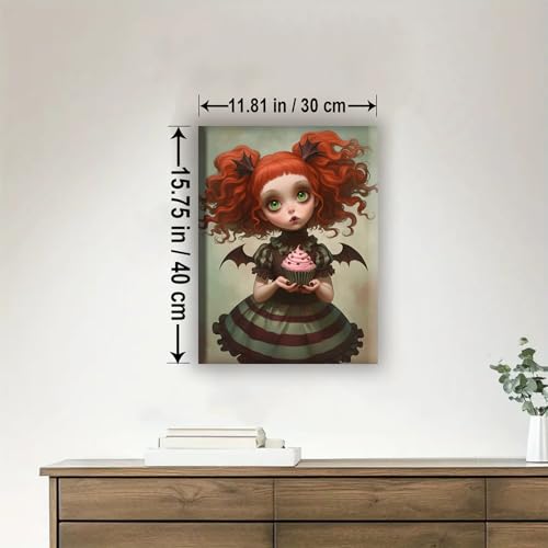 Aeontinity Cupcake Doll Gothic Framed Canvas DIY Paint by Numbers Kit Bar Cafe Cave Home Room Wall Bathroom Porch Patio Decor Gift, 16 x 12 Inch - color: CUPCAKE DOLL