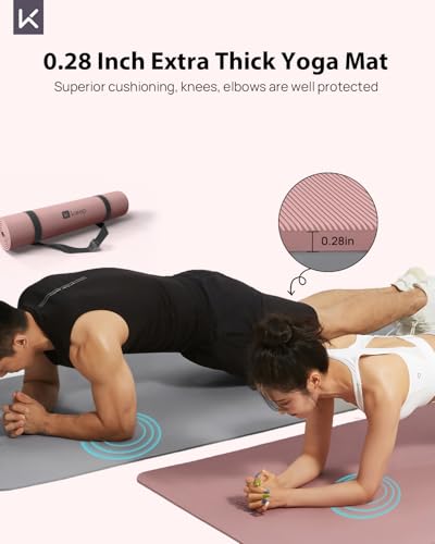 KEEP Extra Wide Yoga Mat, 7mm Thick 72" x 32" Exercise Mat | 7mm thick Extra wide yoga mat with carry strap for home workout, yoga, exercise and Pilates - color: Smoky Pink