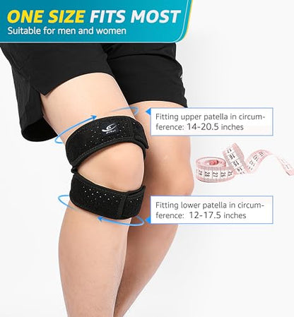 HiRui Dual Patella Knee Straps, Knee Brace Patella Stabilizer for Knee Pain Relief Running Tennis Jumping Arthritis Tendonitis, Joint and Muscles Protection - Adjustable (Black) - color: Black