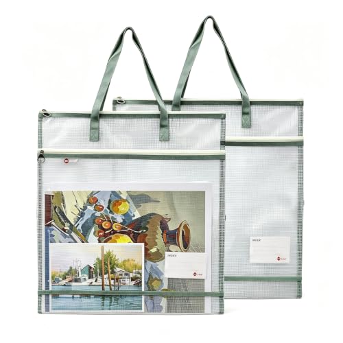 2 Pack 16.5x17 Inch Art Portfolio Bags, Portfolio Folder for Artwork, Posters Storage Case with Zipper and Handle Mesh Folder Organizers for Poster Storage, Scrapbook, Bulletin Board(Green) - color: Green