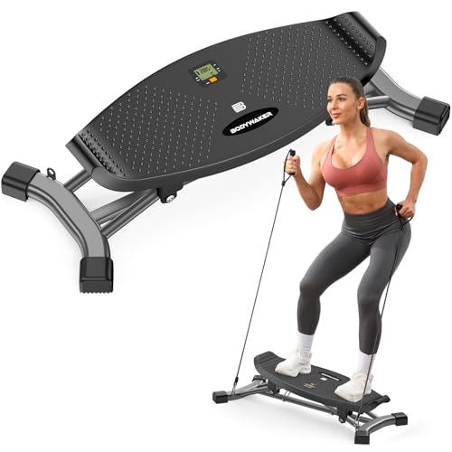 Balance Board for Full Body Workout, Wobble Board with LCD Monitor & Resistance Bands, 300 lbs Capacity Portable Rocker Board for Home Gym, Cardio, Core & Leg Training - color: Grey