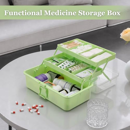 BTSKY 3-Layer Foldable Craft Organizer, Portable Tackle Box with Handle & Adjustable Dividers, Multi-Purpose Toolbox for Art Supplies, Sewing, Medicine, 12.2x6.7x5.7 Inch, Light Green - color: Light Green