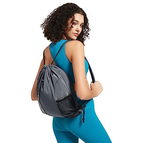 WANDF Drawstring Backpack, Gym String Bag with Shoulder Pad - color: M, Grey, size: Medium