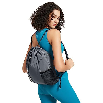 WANDF Drawstring Backpack, Gym String Bag with Shoulder Pad - color: M, Grey, size: Medium