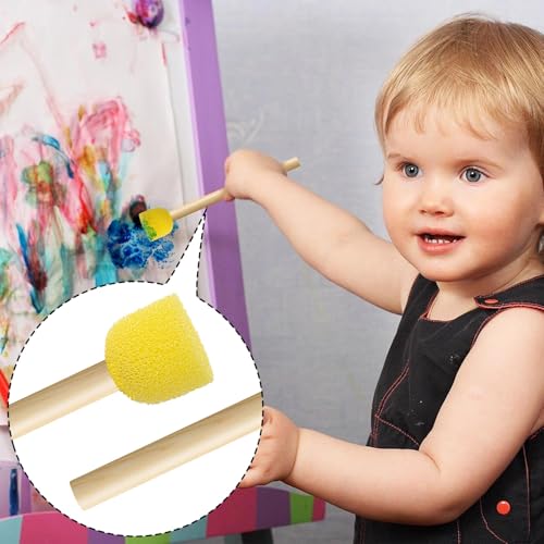 10pcs Round Sponges Brush Set, Wooden Handle Sponges Paintbrushes, Sponge Painting Staining Tool for Wallpaper Windows Clay Models DIY Arts Crafts Projects-Yellow