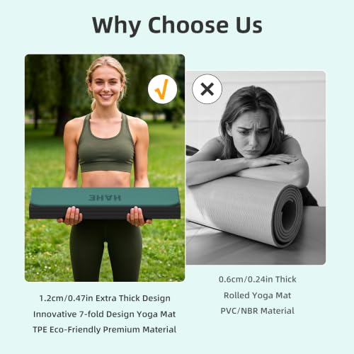 HAHE 7-Fold Design Extra Thick Yoga Mat 72"L x 24"W x 0.47", TPE - color: Dark Green & Black