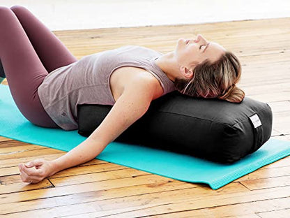 Pranayama Yoga Bolster Meditation Pillow - color: Black, size: Rectangular 28" x 12" x 8"