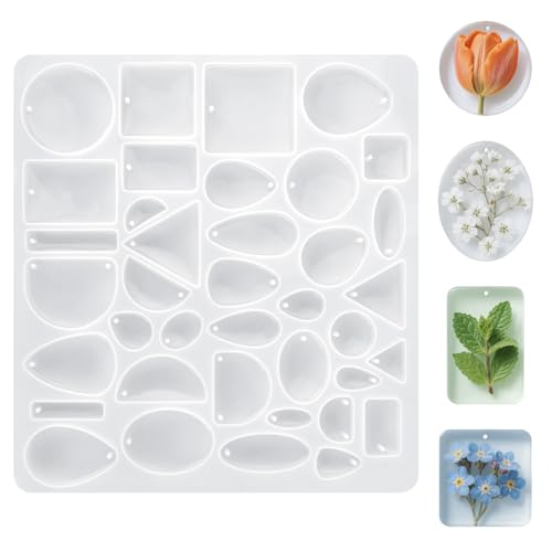 MAQIHAN Resin Jewelry Molds - Silicone Molds for Resin DIY Jewelry Making | Reusable Casting Tray with Hole, Assorted Shapes for DIY Pendant, Earring, Necklace, Bookmark, Keychain Crafts Project Set