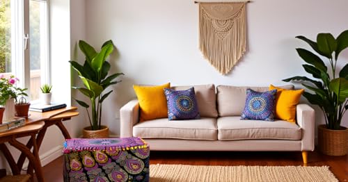 CRAFT KALA Mandala Meditation Floor Pillows Square Pillow Cover Seating Hippie Decorative Adults Bohemian Cushion Cover Outdoor Living Room Throw Ottoman Poufs Cover 18X18X14 inches,Pink Yellow Mirchi - color: Pink Yellow Mirchi
