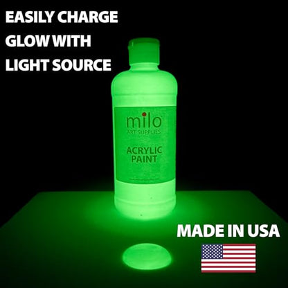 milo Glow in the Dark Acrylic Paint, Clear Phosphorescent Glow, 16oz Bottle | Glows UV in Black Light, Easy Light Glow Activated, Made in the USA, Safe & Non-Toxic, Painting in the Dark, Quart - style: Glow in the Dark 16 oz