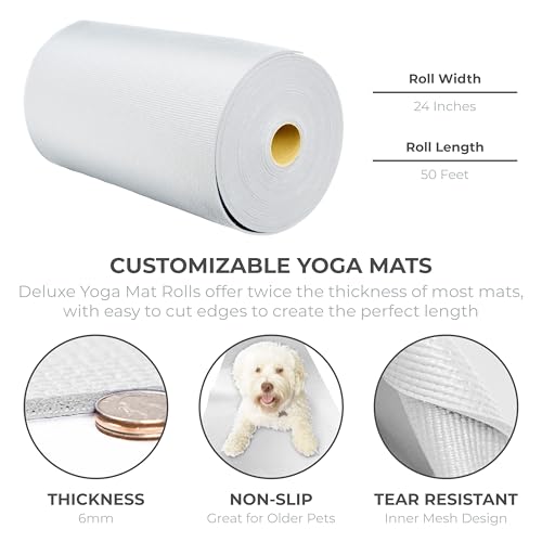 Ascend 6mm Thick Yoga Mat Roll, 50ft x 24in - color: White