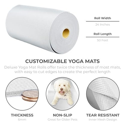 Ascend 6mm Thick Yoga Mat Roll, 50ft x 24in - color: White
