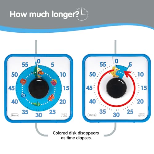 Visual Timer 7.5 inch, 60-Minute Countdown Timer for Kids Classroom Teaching Tool Office Meeting, Mechanical Countdown Clock for Exam Time Management Magnetic Kitchen Timer with Fish Pattern, Blue - color: Hungry Blue Fish
