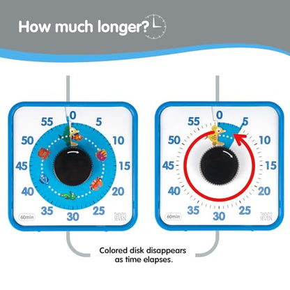 Visual Timer 7.5 inch, 60-Minute Countdown Timer for Kids Classroom Teaching Tool Office Meeting, Mechanical Countdown Clock for Exam Time Management Magnetic Kitchen Timer with Fish Pattern, Blue - color: Hungry Blue Fish