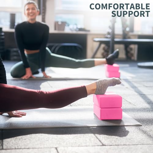 Yoga Blocks 2 Pcs, 9"x6"x3" Yoga Brick Foam Blocks EVA Foam Block Yoga Props Accessories for Yoga Pilates Stretching and Meditation - color: Rose Red