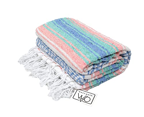 Open Road Goods Multi Color Mexican Falsa Blanket - Handwoven in Mexico - Great for The Beach, Picnics, Yoga, or a Throw! (Beach CT) - color: Beach Ct