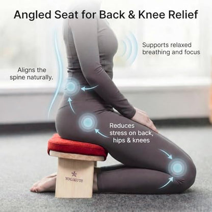 Yogikuti Folding Meditation Bench, Purple | Removable Cushion, Wooden Seiza Kneeling Stool, Ergonomic Meditation Seat, for Home & Yoga Studio, Comfortable Posture (Maroon) - color: Maroon