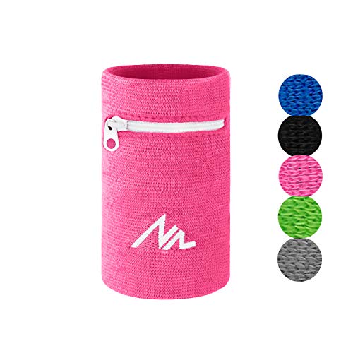 NEWZILL Wrist Wallet Wristband with Zipper - Cotton Sweatbands for Men & Women, Ideal for Running, Walking, Basketball, Football, Tennis, Hiking - color: Pink, style: Large-1PCS
