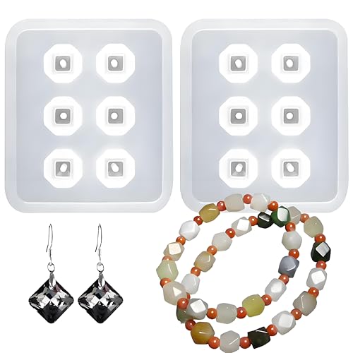 Resin Crystal Silicone Molds with Hole, 2 Pack, 6-Cavity Diamond Shape Resin Casting Molds for Earrings Pendants Bracelets and Necklaces - color: Diamond Reisn Molds ZH377