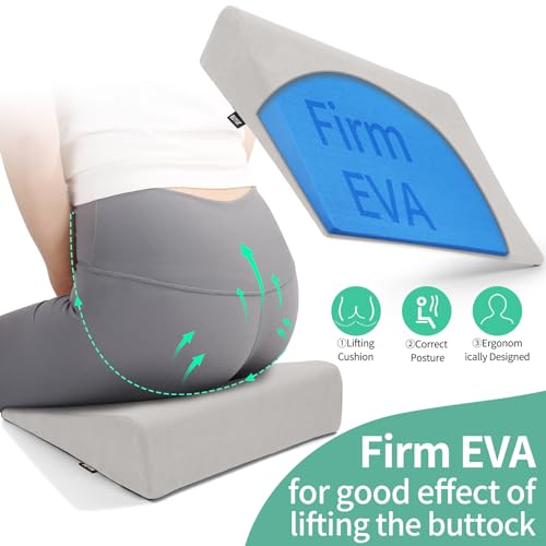 BUYUE Wedge Cushion for Butt Lift Women, Hard-Firm EVA Foam for Lift HIPS Up Fitness Training, Plank Position Mat, Non-Slip Chair Seat Pad, 15.7"x 12.5", Light Gray - color: Light Gray