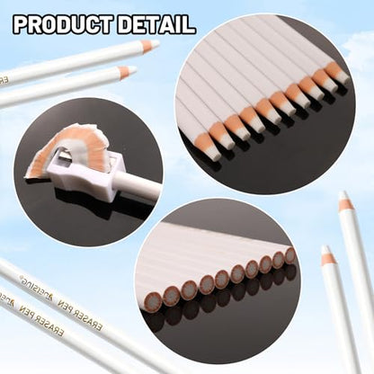 11pcs Precision Eraser Set(10 Pack Precision Eraser with Sharpener), Drawing Erasers Pens for Artists, Detail Erasers Pen for Sketching and Coloured Illustrations, Accurate Force Transmission Erasers